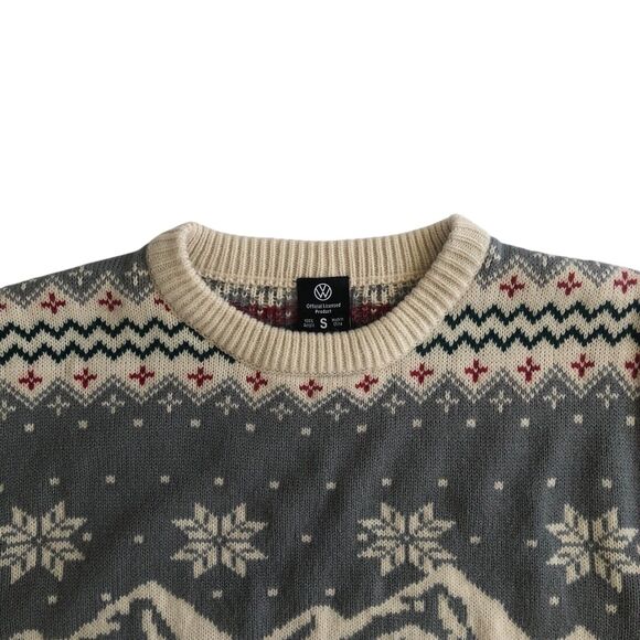 Volkswagen VW Bus Camper Van Ugly Christmas Xmas Sweater Red Grey Snowman Size S - Picture 3 of 16